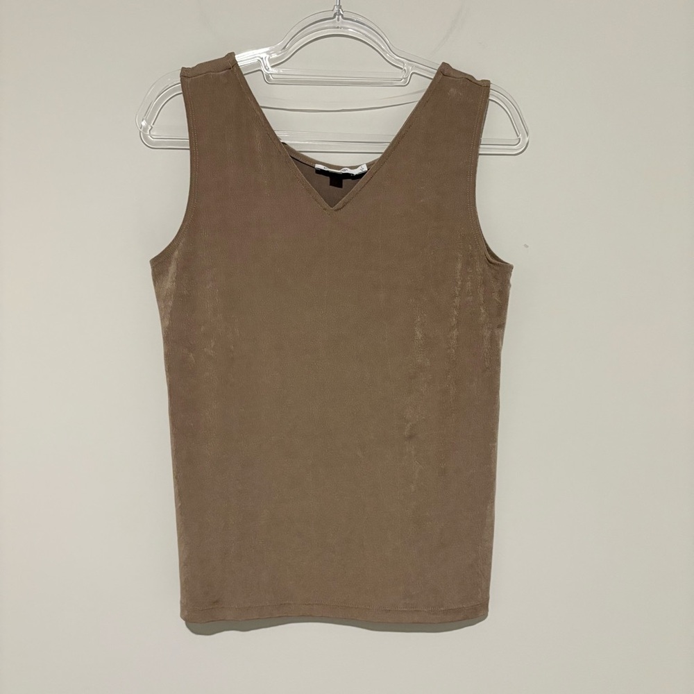 Chico’s slinky double v neck tank top taupe tan‎ beige size 1